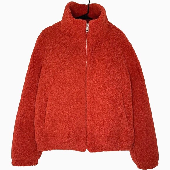 Avec Les Filles Jackets & Blazers - Avec Les Filles Womens Jacket Medium Red Textured Sherpa High Collar Full Zip